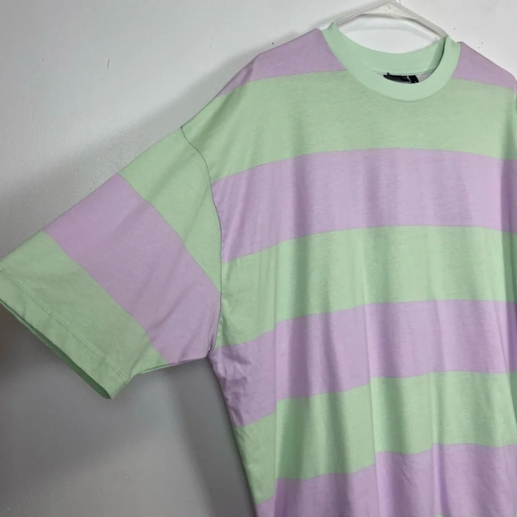 ASOS Design Shirt Womens Medium Purple Green Striped Short Sleeve Tee Tshirt - Picture 2 of 10